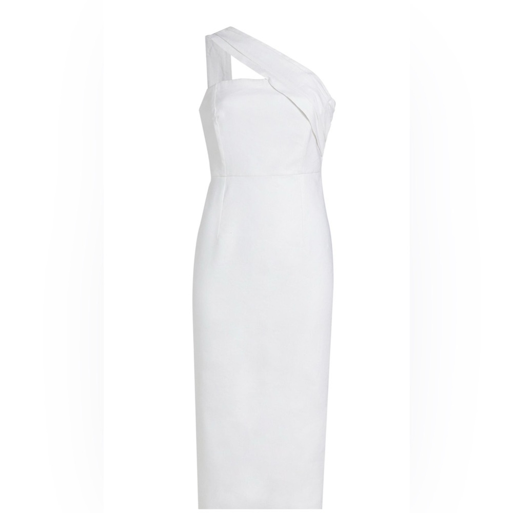 Milly Asymmetric Linen Blend Midi Dress in Jab White Size 2 New - Picture 2 of 14